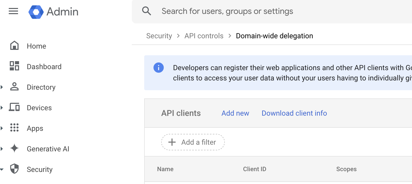 Enable Domain-wide delegation for Antimatter service